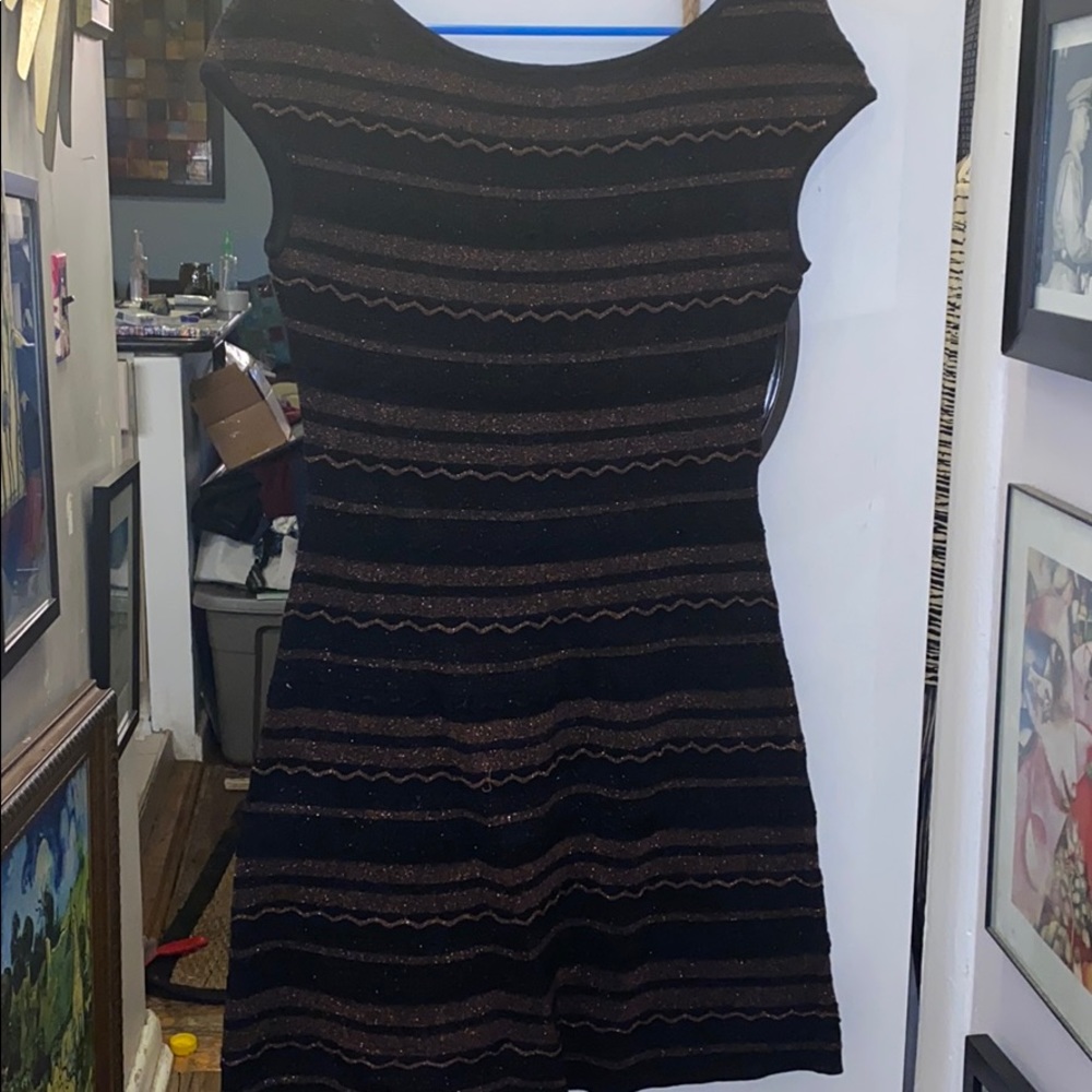 Peruvian Connection dress sz small. Black/bronze